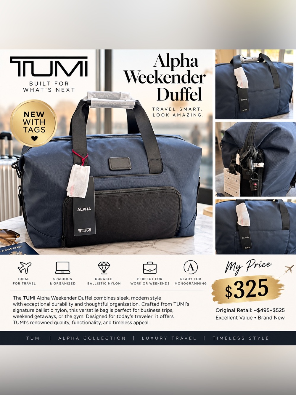 Tumi Alpha Weekender Duffel - Navy and Black